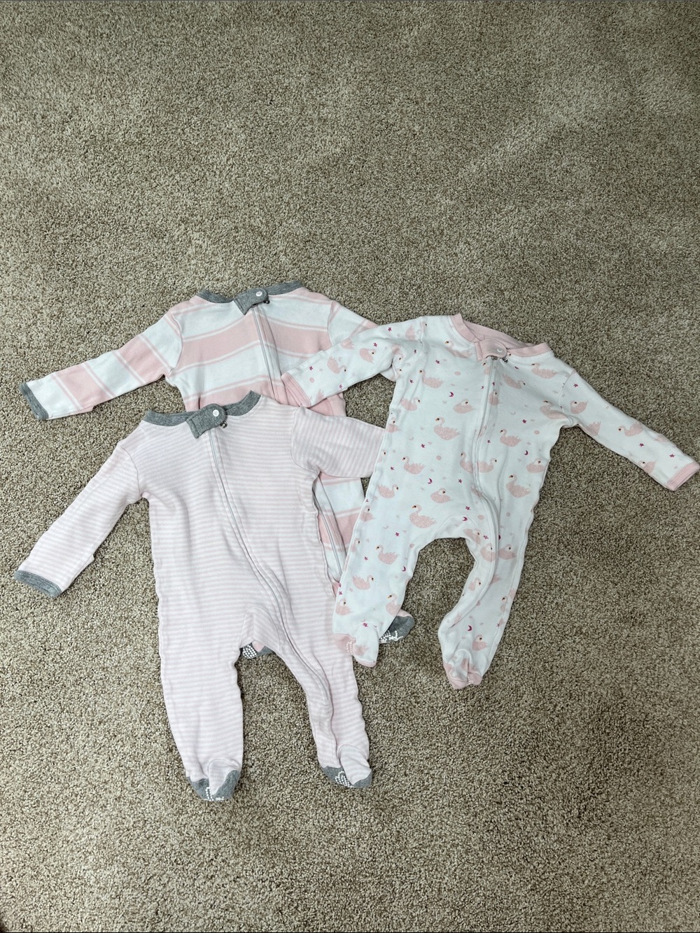 3 Burt’s Bees Baby Girl Zip Footie Pajamas